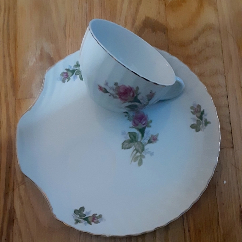 Single Porcelain Vintage Rose Cup and Dessert Plate
